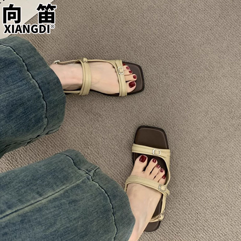 超软底真皮凉鞋女款2025新款夏季配裙子露趾平底凉鞋沙滩罗马女鞋|undefined