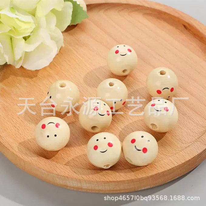 厂家货源 3公分笑脸木珠散珠服饰箱包配件家居儿童玩具 原木色