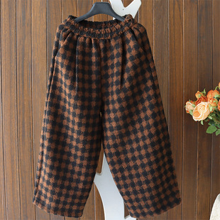 Winter New Woolen fleece-lined Thickened Radish Pants Women's Loose All-match Cropped Pants with Loose Waist