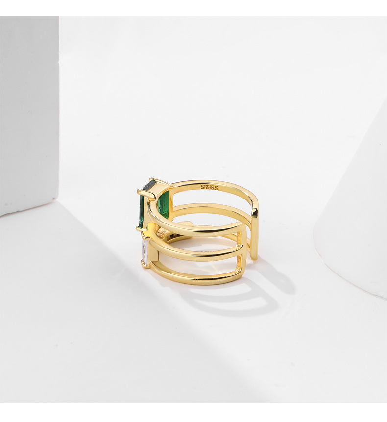 fashion s925 sterling silver inlaid color zirconium hollow open ring female