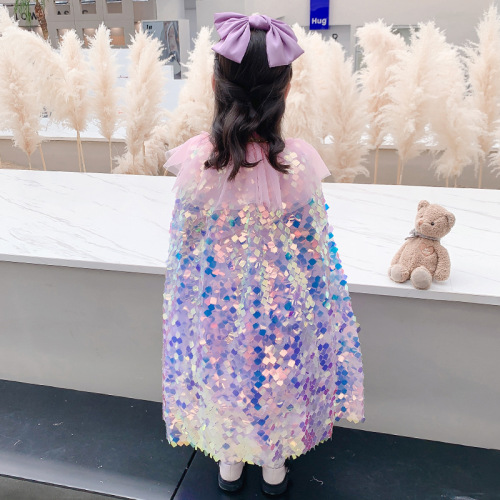 Glitter sequin cloak  new girls Halloween mermaid dress shiny cloak girl going out cloak