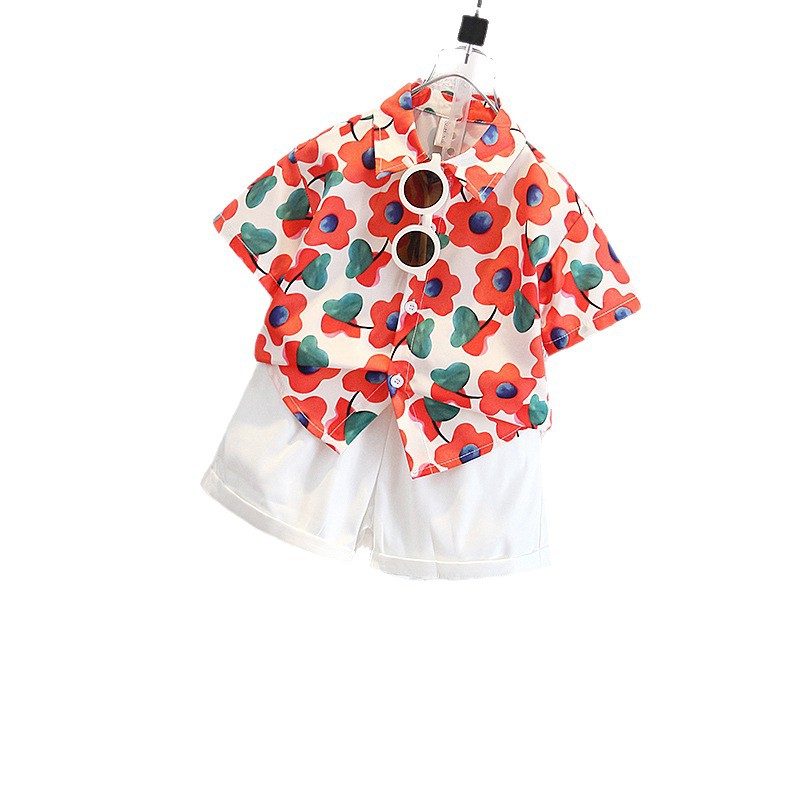 8144 Traje de verano para niños 2025 Nuevo estilo para niños Camisa y pantalones cortos Traje de dos piezas Ropa de verano para bebés Trendy