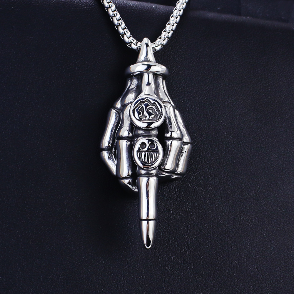 Stainless Steel Pendant Necklace Skull Gesture Titanium Jewellery_voghion.com