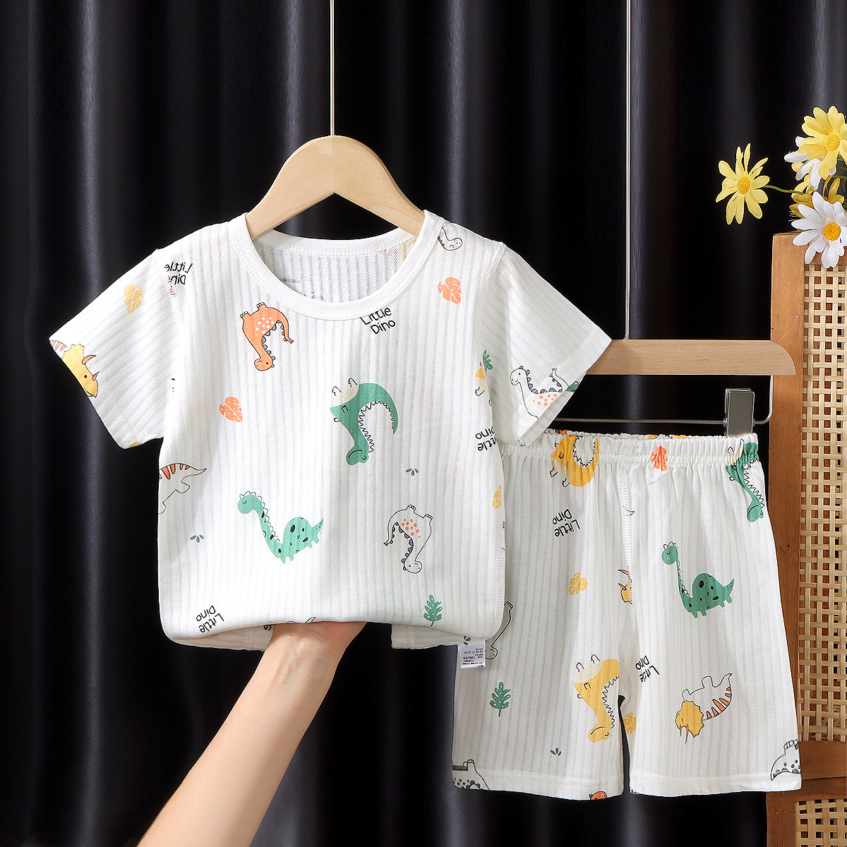 [Personalizado] Traje de pantalones cortos de manga corta para niños, jersey jacquard, ropa de hogar, ropa de aire acondicionado para hombres, pijamas para niñas, verano