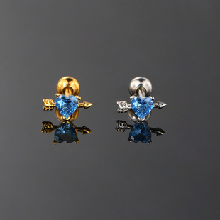 European and American puncture love ear studs women's heart-piercing zircon ear bone nails stainless steel screw twist ball foreign trade earrings