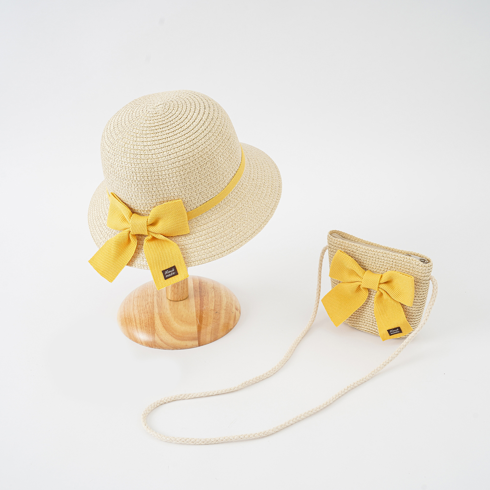 2023 Nueva princesa de encaje para niños verano niñas sombrero de playa a prueba de sol playa traje de protección solar bolsa sombrero de paja
