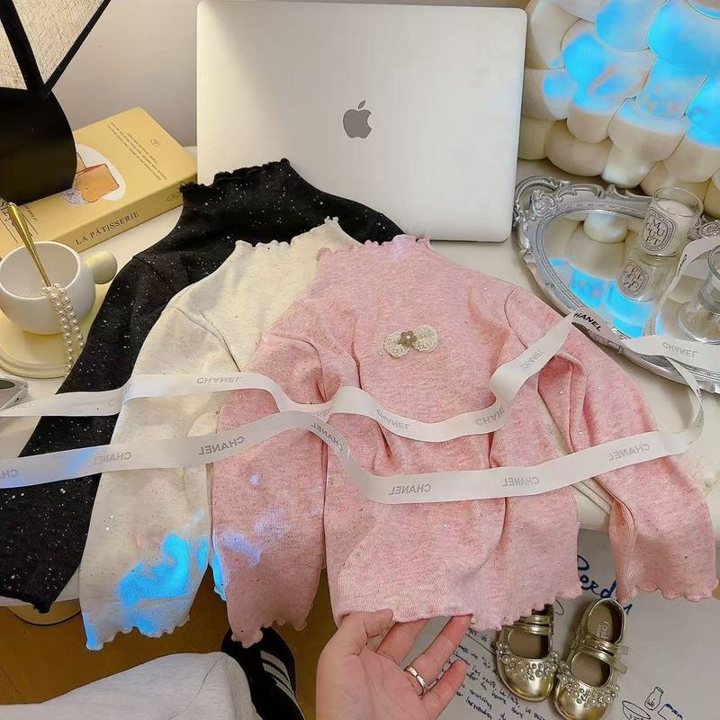 春秋女童打底衫儿童T恤半高领撒银亮片长袖上衣女宝休闲卫衣批发|undefined