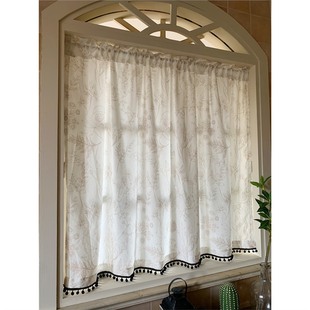 Cream Style Nordic American Style Hand-painted Curtain Transparent Pervious Gauze Curtain Punch-free Self-pasting Door Curtain Study Kitchen