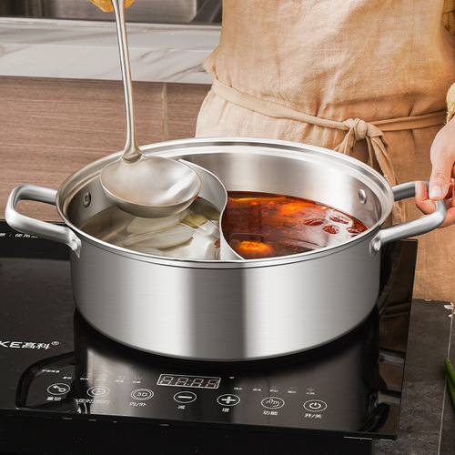 304 couple hot pot stainless steel two-layer separated pot, thickened 2-tier hot pot basin clear broth pot, double-bottom induction hot pot