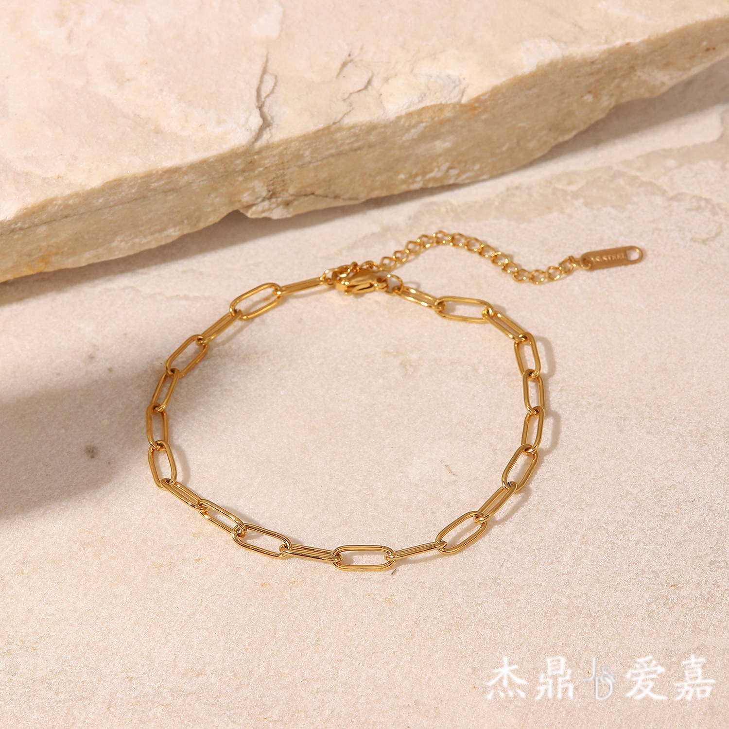 Tobillera de Acero de Titanio Estilo Europeo y Americano, Cadena de Clip de Papel en Oro de 18K, Accesorio Versátil de Moda para Mujer, Forma Geométrica image 3
