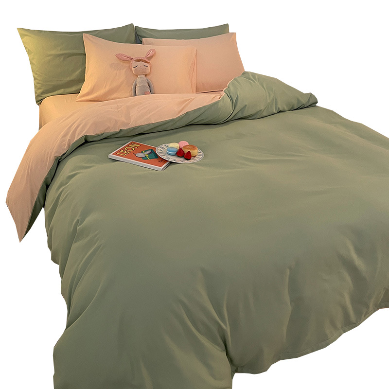 Solid Color Brushed Cotton Bedding Four-Piece Bed Sheet Wholesale Pillowcase Duvet Cover Plain Three-Piece Set Reactive_voghion.com