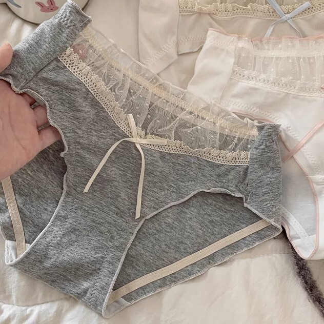 甜甜软糯~少女感蕾丝纯棉内裤女舒适风抗菌棉裆高弹不勒腿三角裤|undefined