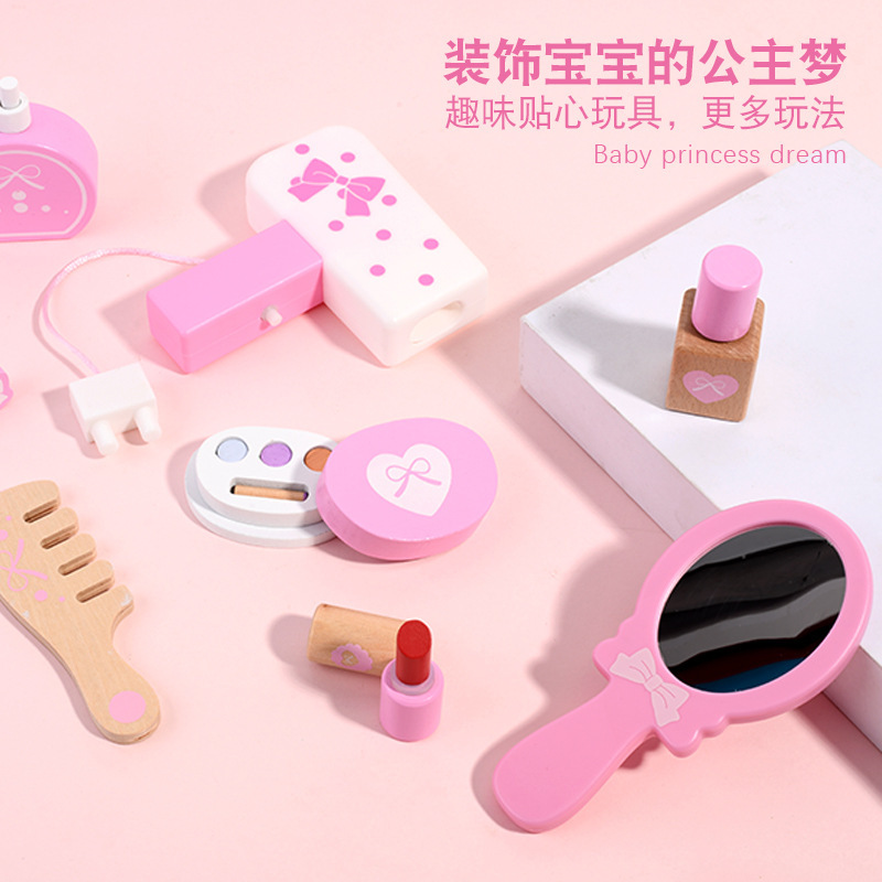 De madera de los niños de madera de simulación chica maquillaje bolsa de cosméticos casa princesa vestidor maquillaje divertido traje juguetes