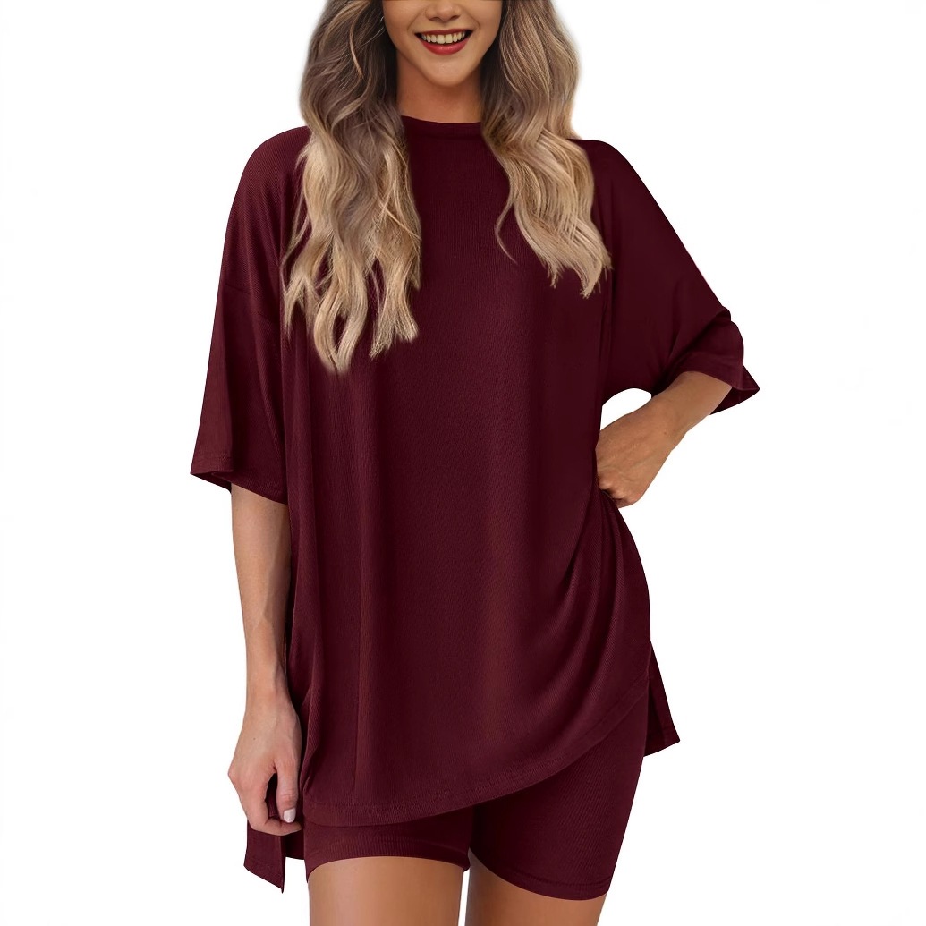 2025 Spring Summer European And American Cross-Border New Loose Fashion Solid Color Casual Short Sleeve Shorts_ecoleips.com