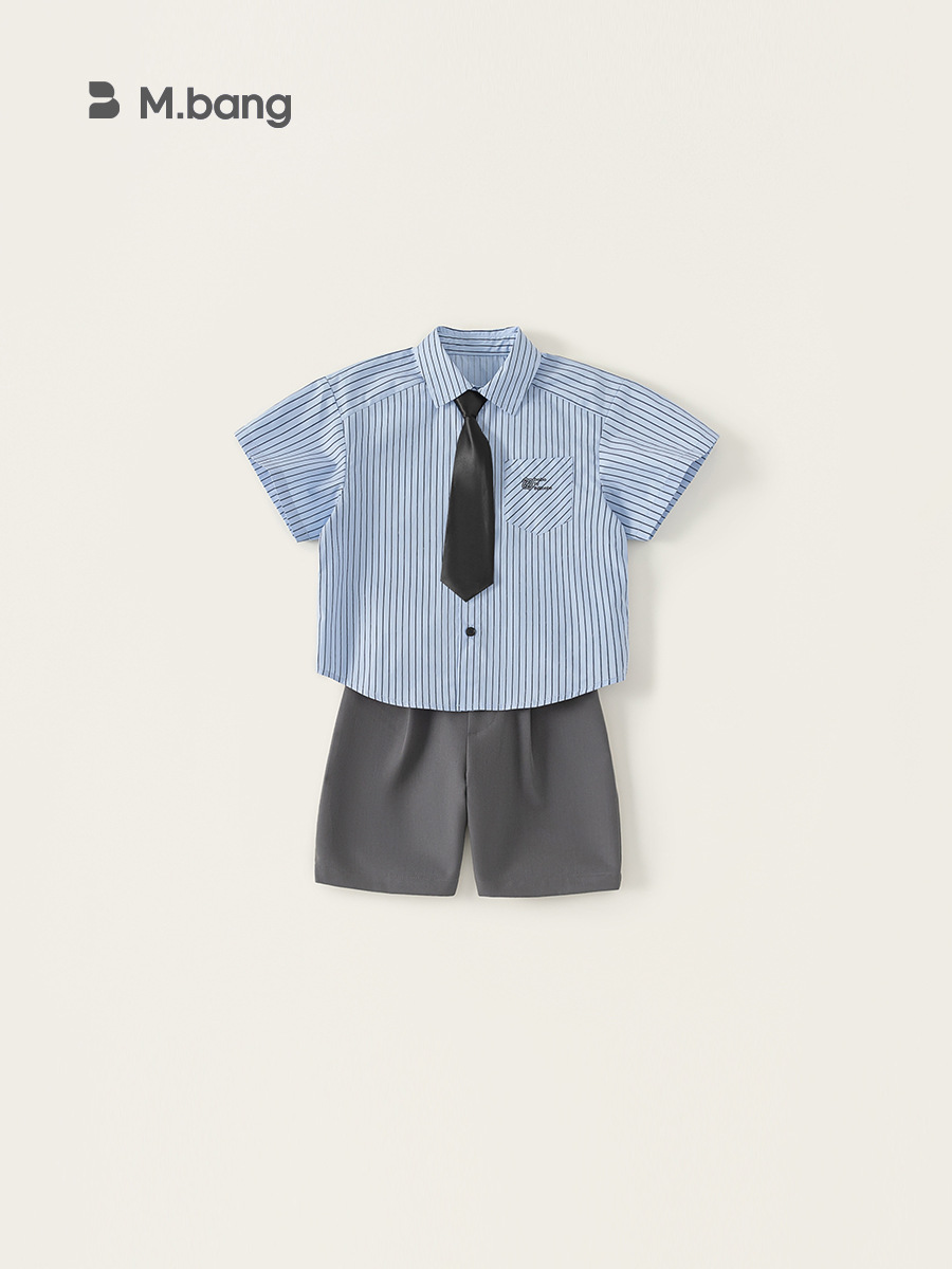 Youbao ropa para niños verano nuevo estilo traje de ropa para niños simple camisa a rayas casual pantalones cortos casuales de dos piezas