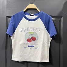 ZUR商场同款樱桃插肩短袖女简约休闲撞色趣味印花T恤衫UWL440152