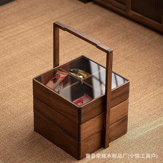 木质中秋节礼品盒手提式多层点心茶点包装盒新中式月饼礼品包装盒