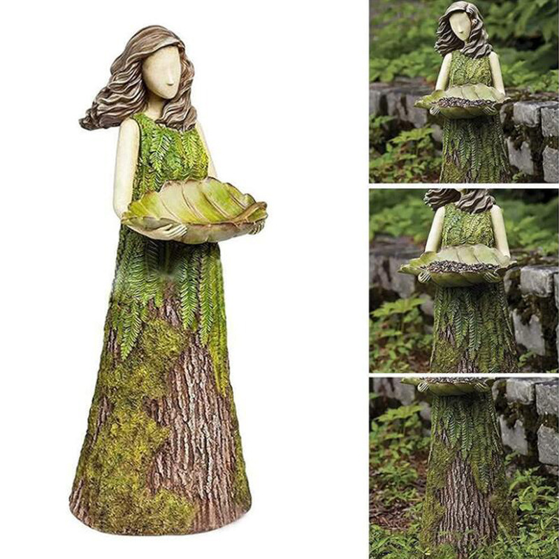 童话森林女孩喂鸟器树脂工艺品户外花园雕像庭院草坪装饰树脂摆件