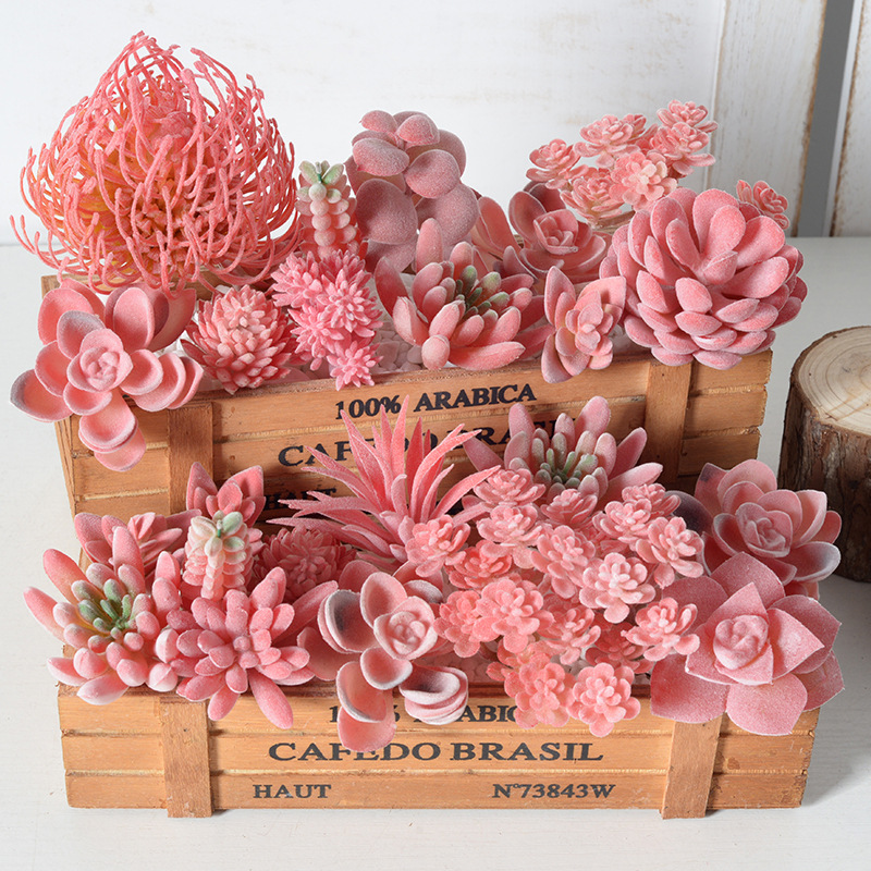 仿真多肉紅色系植絨植物綠植 家居裝飾迷你擺件組合人造盆栽盆景