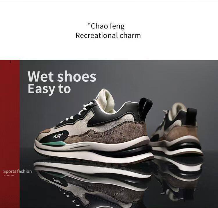 Giày thể thao nam da lì phối lưới đế dày kiểu sneaker thường ngày — H102 màu be, H102 màu trắng, H102 màu xám chi tiết 2