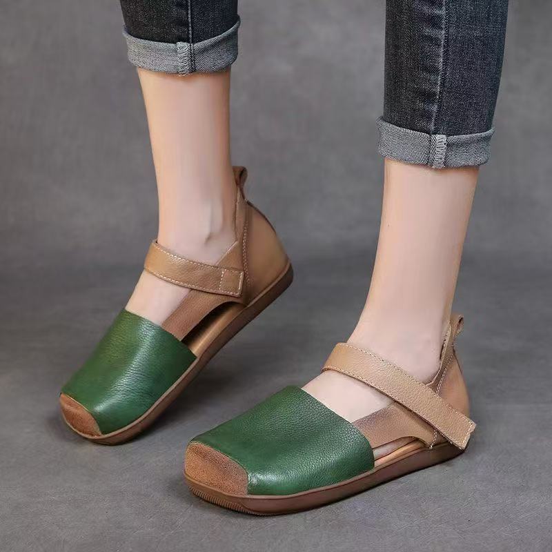 Bolsa retro 2026 zapatillas de verano nuevo velcro de suela suave cabeza cuadrada empalmado color estilo nacional zapatos de moda
