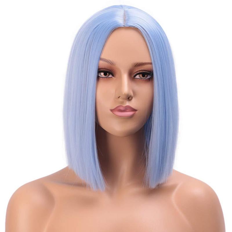 クロスボーダーアマゾンホリデーウィッグアニメカラフルなボボヘッドコスショートヘアマルチカラーフラット前髪ショートストレートヘアヘッドギア|undefined