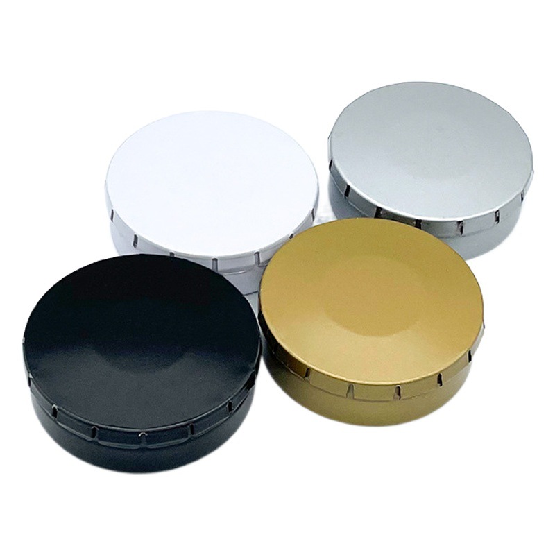 Caja de metal de color sólido redonda mini bala puede cubierta de engranaje caja de grietas caja de caramelo de garganta de goma de menta