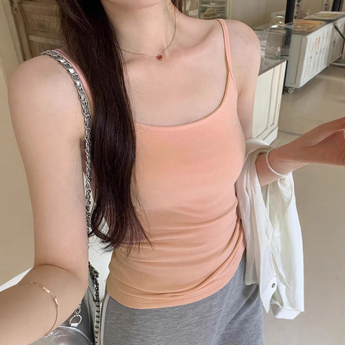 Stunning white spaghetti strap top women's summer outerwear beauty back strap with cushion slim fit plain color inner layer base top for women