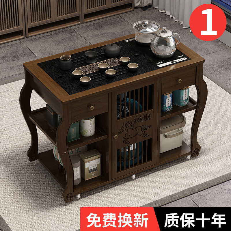 R^Mobile Tea Table Home Balcony Solid Wood Tea Table Coffee Table Tea Set Set with Wheels Tea Cart Tea Cabinet Water Kettle One