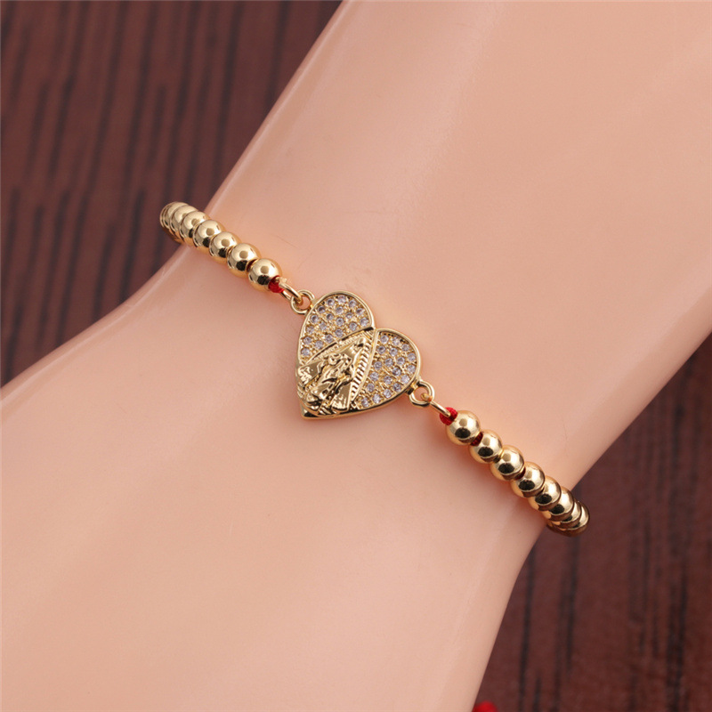 Simple Micro-inlaid Zircon Peach Heart Virgin Mary Adjustable Bracelet display picture 4