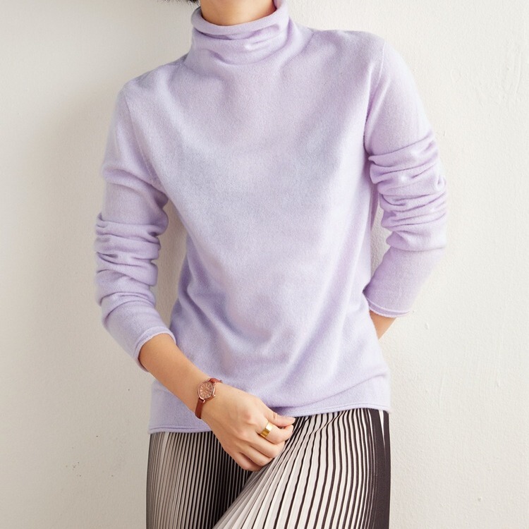 One-Line Seamless Rolled Edge Stacked Collar Cashmere Sweater for Women, High-Neck Loose Pullover Knit Base Sweater for Women One-Line Seamless Rolled Edge Stacked Collar Cashmere Sweater for Women, High-Neck Loose Pullover Knit Base Sweater for Women