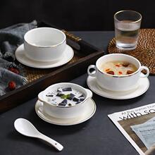 养生粥碗罗宋汤金边双皮奶甜品碗创意纯白色陶瓷汤碗商用西餐汤碗