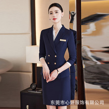 蓝色收腰职业西装女秋冬新款酒店前台接待工装商务职业通勤西装