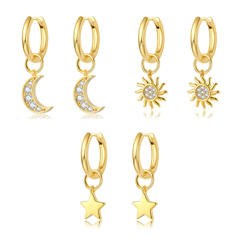 3A Zircon Star and Moon Earring Set with Diamonds, Ultra-Brilliant Earrings, Elegant and Luxurious, Detachable Pentagram Hoop Earrings