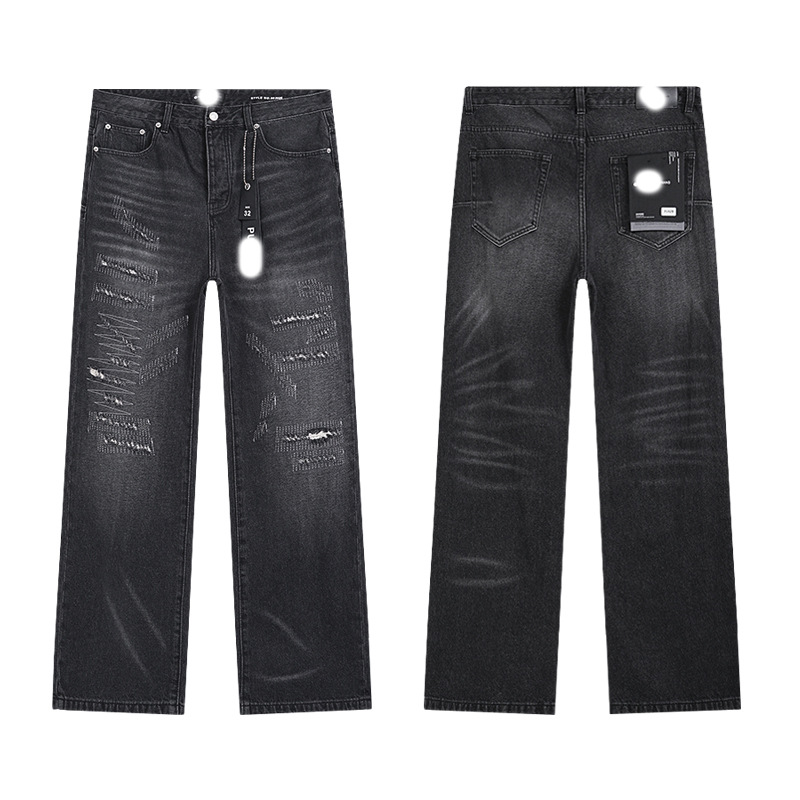 Marca de moda transfronteriza JB purple verano rectas vaqueros lavados de agua para hacer viejos agujeros vaqueros de hombre pantalones cortos de caño purple