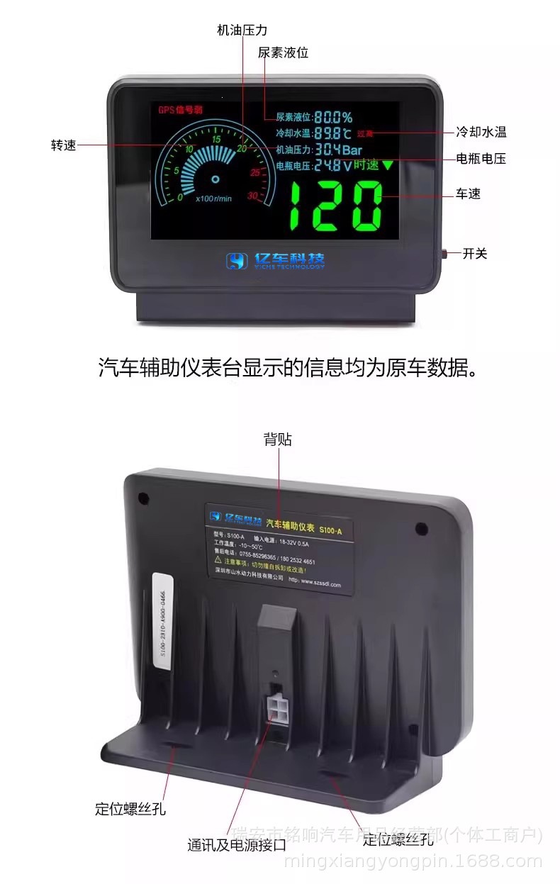 Truck multifunctional six-in-one OBD car auxiliary instrument for speed, water temperature, urea level, voltage, oil level, CAN