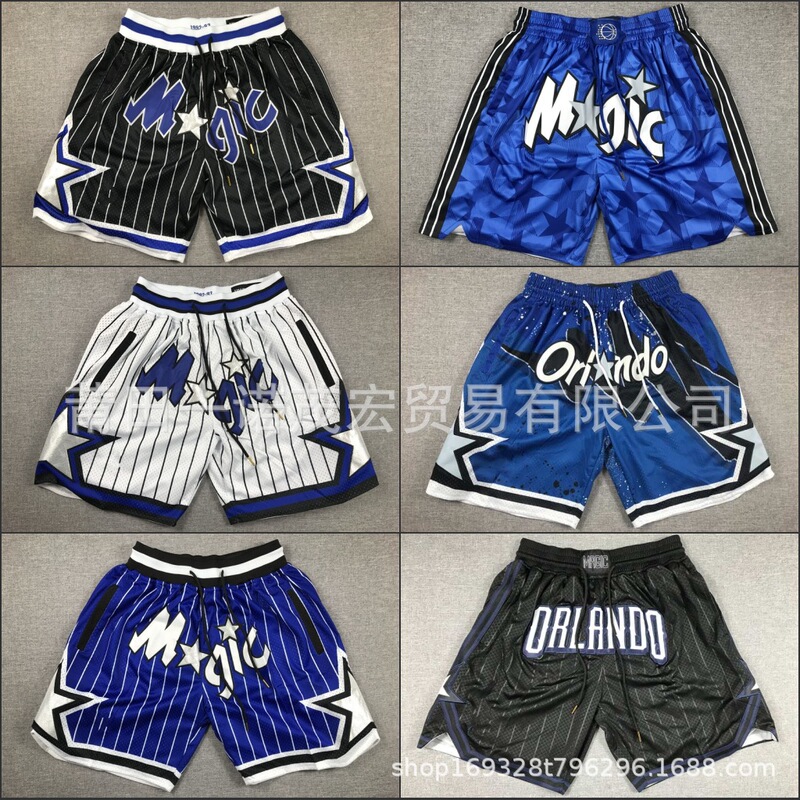Magic team retro full embroidery zipper pocket pants basketball pants dense embroidered shorts cross-border wholesale