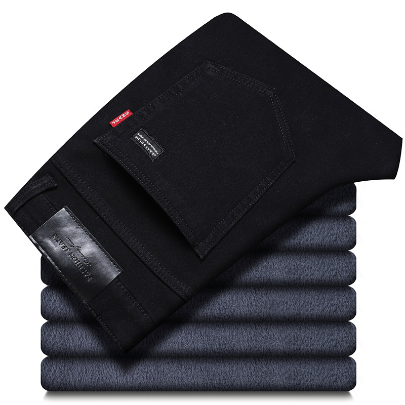 Herrenbekleidung Schwarze Jeans Plus Samt Dicke Slim Fit Jugendhose Winter Warme Hose_voghion.com