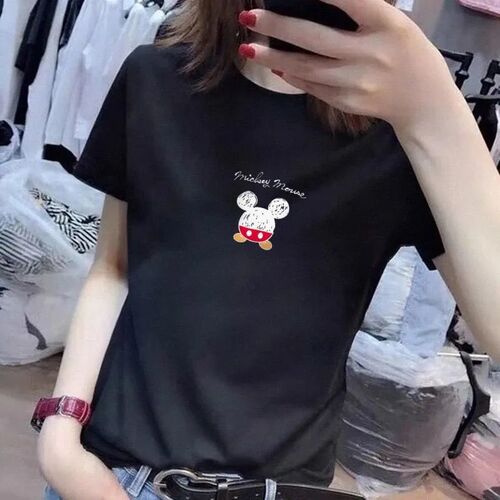 Cotton white short-sleeved straight shoulder women's student Korean-style loose half-sleeve T-shirt top for women summer fashion