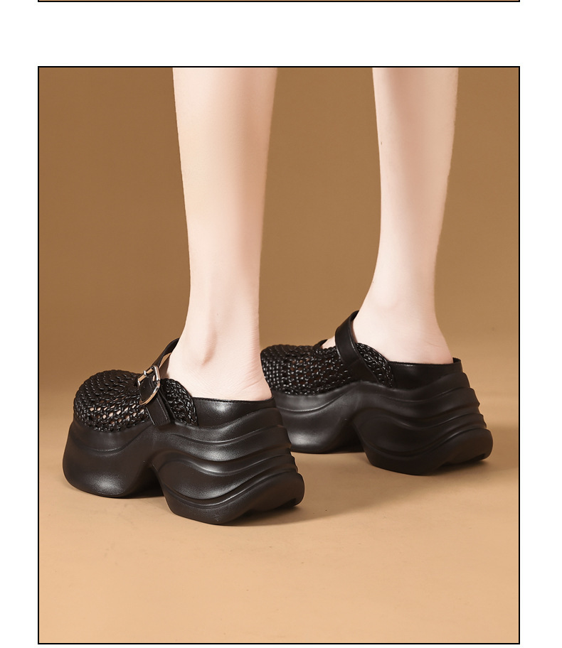 Dép sandal nữ đế dày tăng chiều cao, quai chữ V, mũi kín, phong cách xốp mát — màu đen chi tiết 13