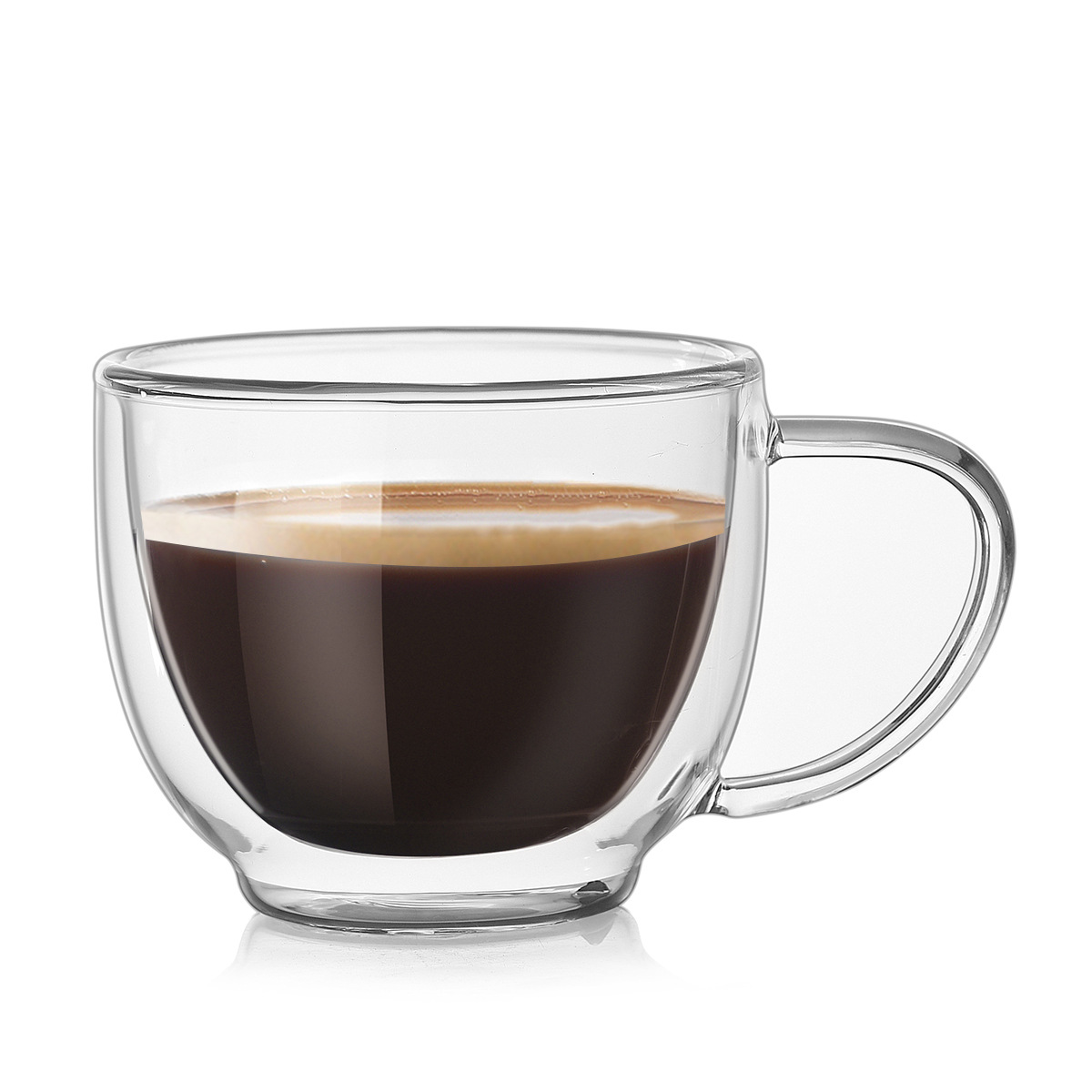 耐熱雙層玻璃杯 帶把咖啡杯200ml透明水杯跨境電商 創意玻璃杯