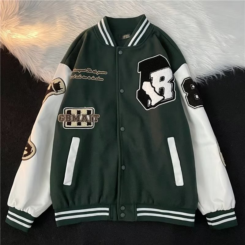 Herrenbekleidung Retro Hip Hop Beflockung Stickerei Wolle PU Leder Baseballjacke Trend Freizeitjacke_voghion.com