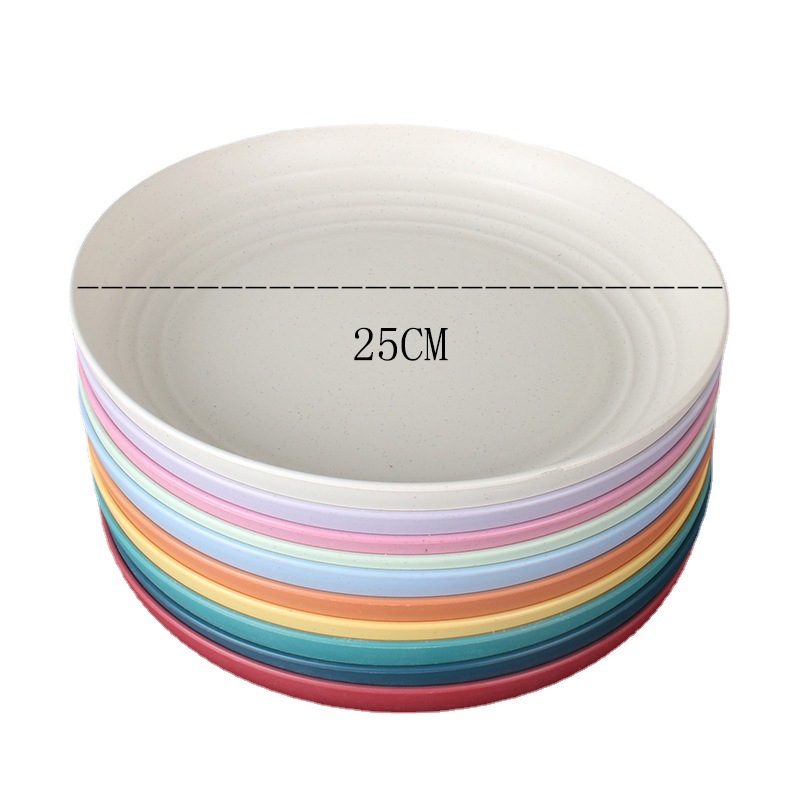 25cm Disco 8 Unids paja de trigo plato de cena del hogar placa de la torta plato de fruta plato resistente a la caída plato de restaurante vajilla image 7