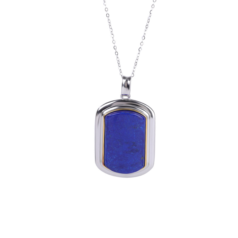 Mặt dây chuyền bạc S925 đính đá lapis lazuli phong cách vintage hình học — Mặt dây chuyền đơn (không bao gồm chuỗi)