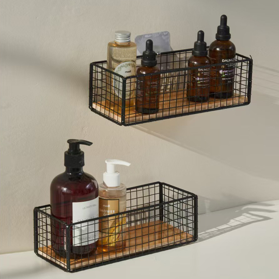 Caja de almacenamiento de estilo japonés caja de almacenamiento de hierro cosméticos acabado cuarto de baño escritorio colgante de pared estante de almacenamiento colgante de pared acabado