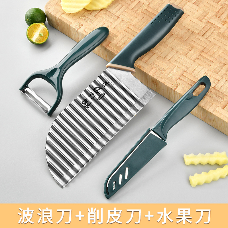 Cuchillo de dientes de lobo espeso cuchillo profundo cuchillo de regalo ondulado multifuncional patata comercial cortar verduras kettle jun