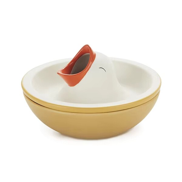 Round Snack Bowl "Hungry Bird" Ceramic Plate with Sustainable and Cute Design