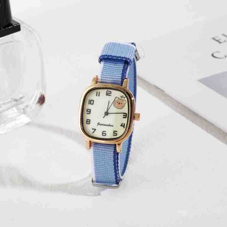 Selezionato nuovo nylon minimalista con quadrante quadrato e rotondo Serie Little Bear Dial Orologi al quarzo carini e casual per studenti e studentesse_voghion.com