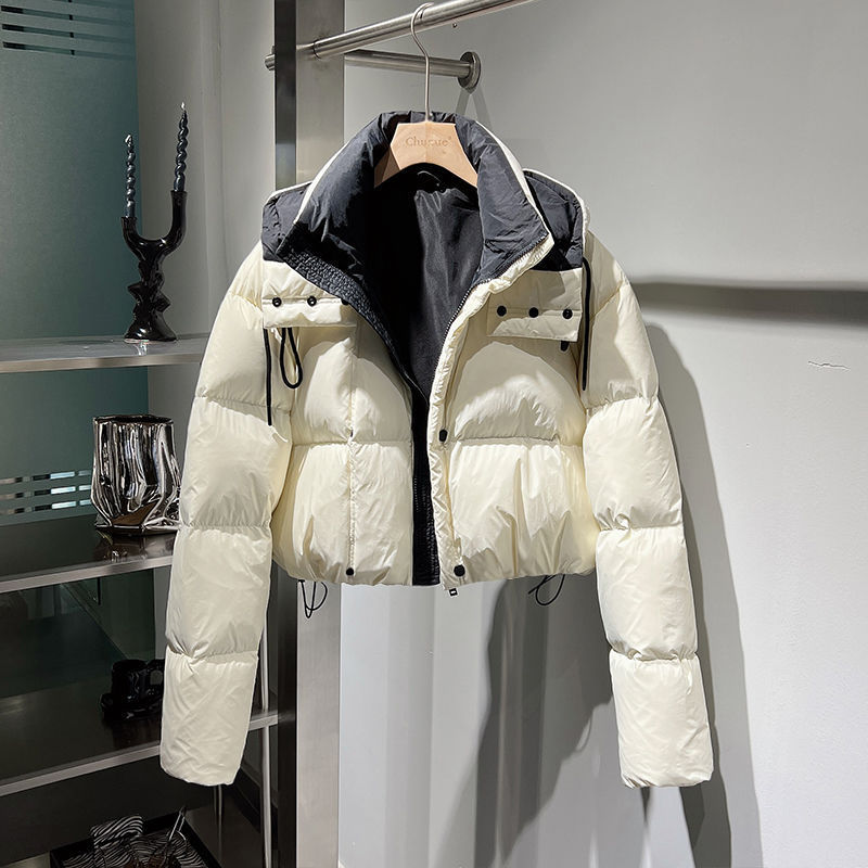 Women's 2026 Winter New Korean Style Fashionable Versatile Casual Detachable Hood Puffer Jacket Short Coat High-Waisted Short Cotton Jacket