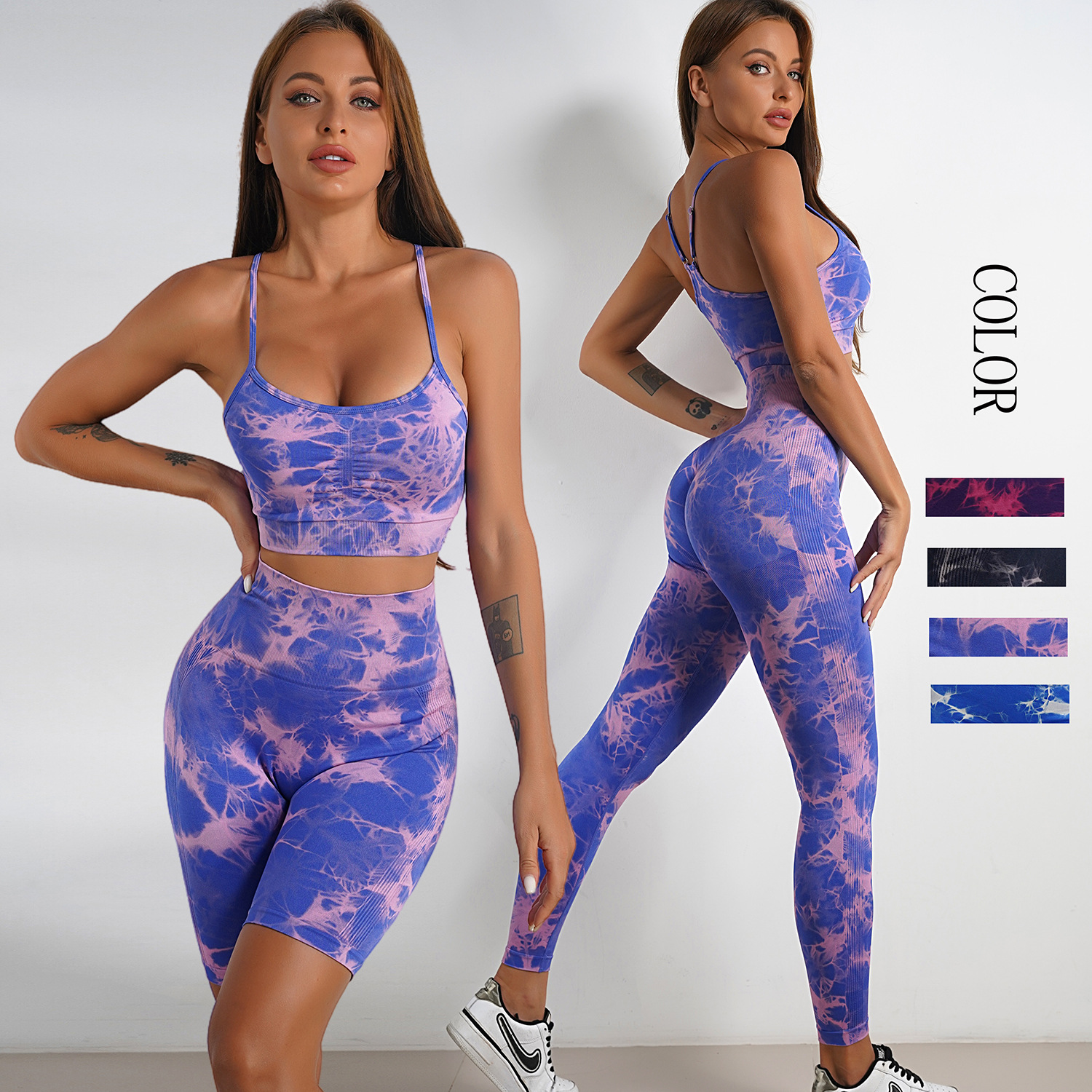 new pattern Bodybuilding yoga suit tie-dyed Beautiful back Bras Paige honey peach Hip trousers Exorcism Jacquard weave run shorts